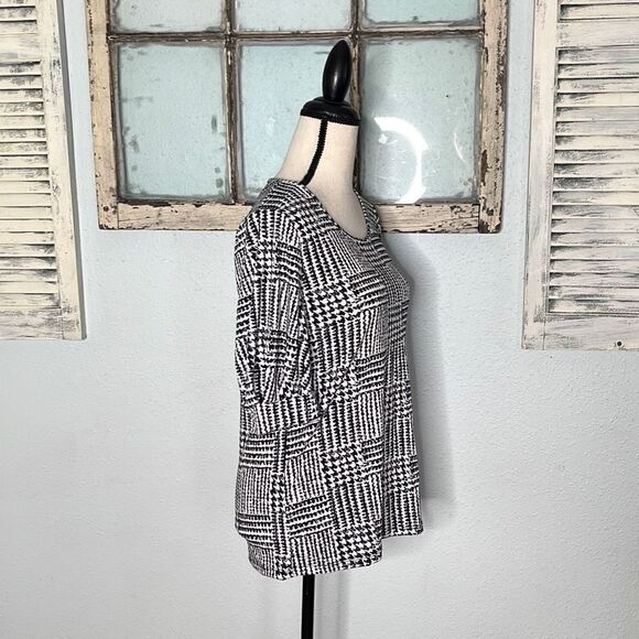 Kasper Womens Blouse Houndstooth Print Half Sleeve Black & White Size Medium NWT - Picture 5 of 10